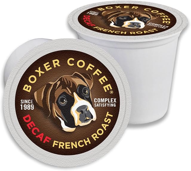 Boxer Coffee 52ct Decaf French Roast – Swiss Water Process Dark Roast Coffee Pods – Compatible with Keurig K-Cup Brewers – Specialty Grade, Artisan Single-Serve Cups