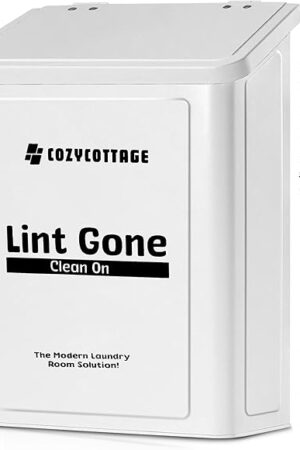 COZYCOTTAGE Magnetic Lint Bin for Laundry Room, Wall Mounted Metal Lint Box Holder Trash Can with Lid for Dryer, Storage Decor with Dryer Lint Basket for Laundry Room Organization, White