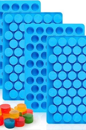 4 PCS Silicone Gummy Candy Molds, 55 Cavities Non-Stick Round Molds for Small Hard Candies, Chocolates, Caramels, Jello, Fruit Snacks
