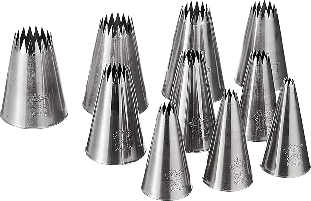 Ateco 870 - 10 Piece French Star Tube Set, Stainless Steel Pastry Tips, Sizes 0 - 9