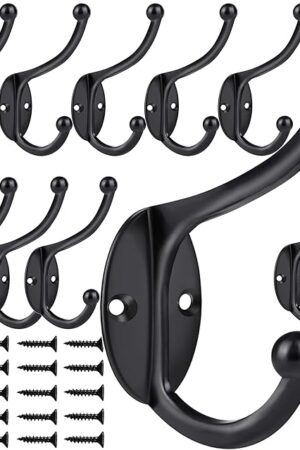 ZEYU Wall Hooks,10Pcs Coat Hooks Hardware Towel Hooks for Hanging Coats Double No Rust Black Robe Hooks Wall Mounted with Screws for Key, Towel, Bags, Cup, Hat