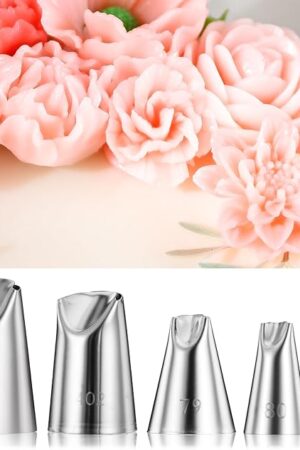 5 PCS Flower Icing Piping Tips, Large Piping Tips for Cake Decorating, Rose Petal Pastry Tips with 5 Size Decorating Tips for Frosting Cupcake Tool for Decorating
