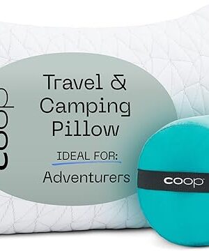 Coop Home Goods Original Travel and Camping Adjustable Pillow, Small Camping Pillow with Compressible Stuff Sack, Medium-Firm Memory Foam with Lulltra Washable Cover, CertiPUR-US Certified (19x13)