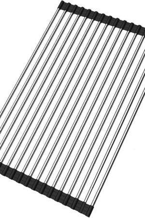 Ahyuan Roll up Dish Drying Rack Over The Sink Kitchen Roll up Sink Drying Rack Stainless Still Portable Drainer Foldable Dish Rack (Black, 17.8''X11.8'')