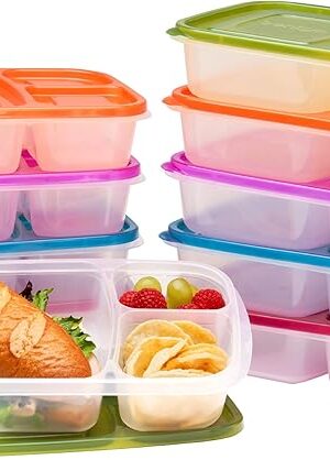 Bentgo Easyboxes - Original Stackable Lunch Boxes - Reusable 3-Compartment Food Containers for Kids and Adults - Bento Lunch Box for Meal Prep, School, & Work - BPA Free, Set of 10 (Classic)