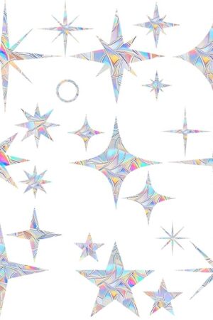 AREAWA 30 Pcs Star Ring Circle Window Clings - Anti-Collision Window Decals to Save Birds from Window Collisions,Non Adhesive Window Clings, Rainbow Stickers
