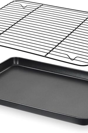 E-far Nonstick Baking Sheet with Rack Set, 16 x 12 x 1 Inch Cookie Sheet Baking Pan with Cooling Rack for Oven, Commercial Grade & Non-Toxic, Easy to Clean