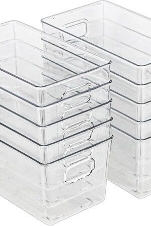 10 PACK Clear Storage Bins Clear Storage Containers for Kitchen Pantry Organization, Organizing Bins with Built in Handles, Cabinet Organizers