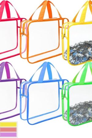 6PCS Toy Storage Bags, Toy Storage Bags With Zipper, Clear Toy Storage, Toy Bags for Storage, Toy Travel Bag, for Store Building Blocks, Puzzles, Dust-Proof And Waterproof, With Labels (6 Colors)