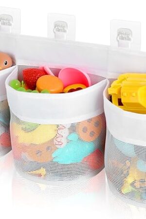 Bath Tub Toy Storage Organizer, Bathtub Toys Storage, Baby Bath Toy Organizer for Tub, Kids Toy Net Storage, Shower Basket Accessories Bath Toys Holder for Tub (White)