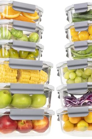 24 Pieces Glass Food Storage Containers with Lids,Glass Meal Prep Containers Set with Locking Lid,Airtight Glass Lunch Container for Kitchen,BPA Free(12 Lids & 12 Containers)