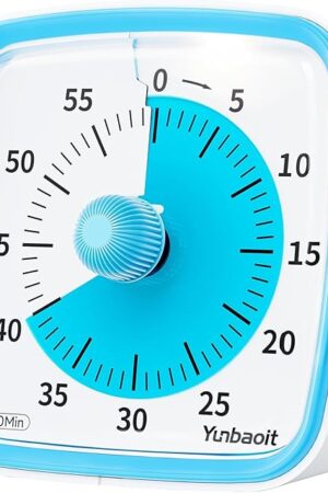 Yunbaoit Visual Timer with Night Light, 60-Minute Countdown Timer for Kids and Adults, Silent Classroom Timer, Time Management Tool for Home, School, or Work (Light Blue)