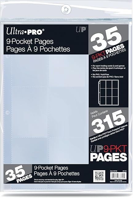 The Ultra PRO - 9 Pocket Card Page, 35 Pages of Card Sleeves for Trading Card Binder, Baseball Card Binder, Pokemon Card Sleeves and Baseball Card Sleeves, Clear, 83720