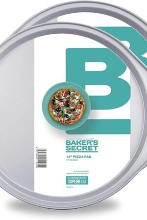 Baker's Secret 2pcs Pizza Pan for Oven 14", Baking Area 12", Aluminized Steel Pizza Baking Pan, 2 Layers Non-stick Coating Easy Release, Dishwasher Safe, Chemical Free No PFOA, PFAS, PFOS, and PTFE