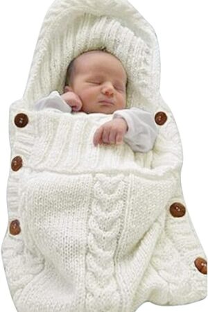 XMWEALTHY Newborn Baby Wrap Swaddle Blanket Knit Sleeping Bag Receiving Blankets Stroller Wrap for Baby (Beige) (0-6 Month)