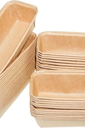 50PCS Paper Loaf Pan, Rectangle Paper Loaf Pans for Baking, Disposable Paper Baking Loft Mold, Kraft Paper Bread Loaf Pan, Disposable Paper Baking Loft Pans, Microwave Oven Freezer Safe