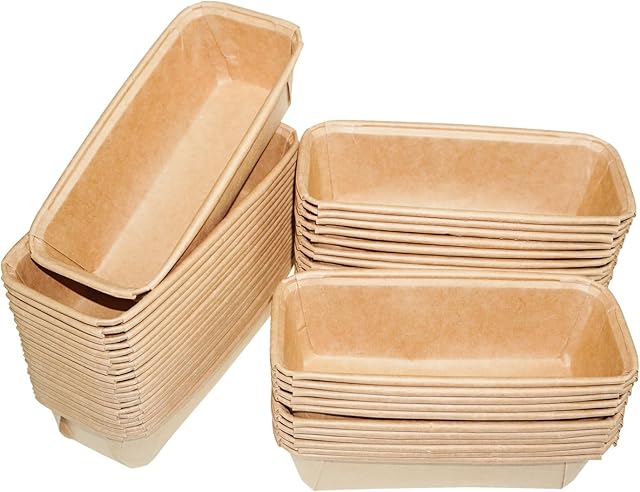 50PCS Paper Loaf Pan, Rectangle Paper Loaf Pans for Baking, Disposable Paper Baking Loft Mold, Kraft Paper Bread Loaf Pan, Disposable Paper Baking Loft Pans, Microwave Oven Freezer Safe