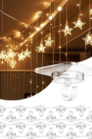 Adhesive Ceiling Hooks for Hanging Decor：20 Pack No Drill Small Drop Ceiling Hanger Strips for Decorations - Clear Decorative Ceiling Clips for Classroom Bedroom Room Party Halloween Christmas