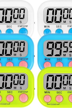 ZILLEEN 6 Pack Kitchen Timers for Cooking Digital Classroom Timers for Teachers Kids White Blue Green