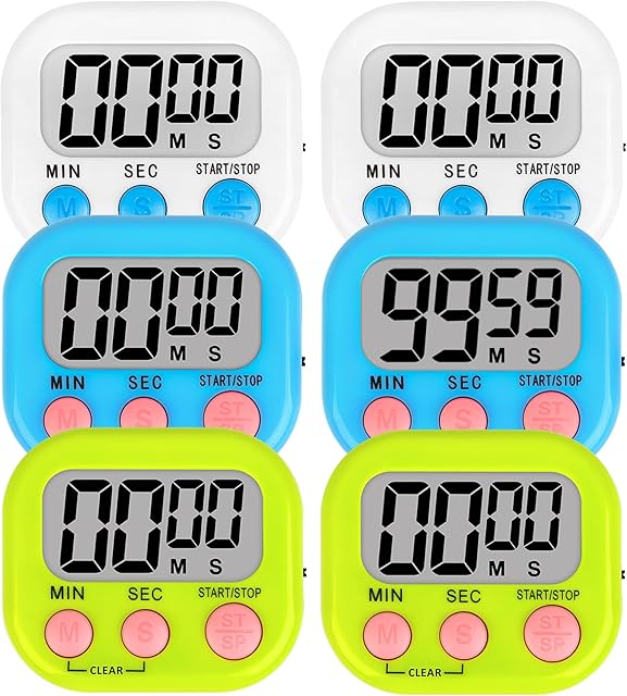 ZILLEEN 6 Pack Kitchen Timers for Cooking Digital Classroom Timers for Teachers Kids White Blue Green