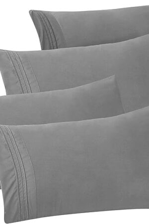 Elegant Comfort 4-PACK Solid Pillowcases 1500 Premium Hotel Quality Microfiber - Smooth Weave, Wrinkle and Stain Resistant, Easy Slip-On, 4-Piece Set, Standard/Queen Pillowcase, Gray