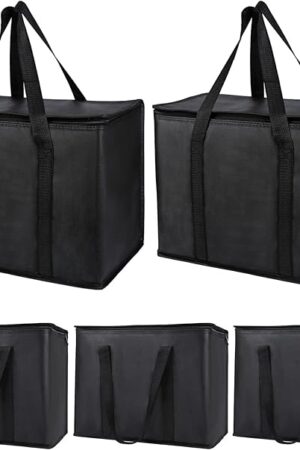 Bodaon Grocery Shopping Bag Cooler Bags Insulated Pizza Delivery Bag X-Large Black
