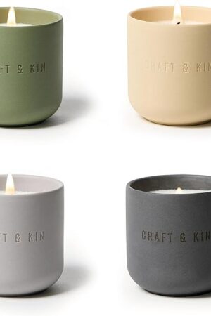 Craft & Kin Scented Candles Discovery Set | 4 Pack of 3oz Candles | 20-Hour Burn Time, Soy Blend Wax, Cotton Wick, Ceramic Jars