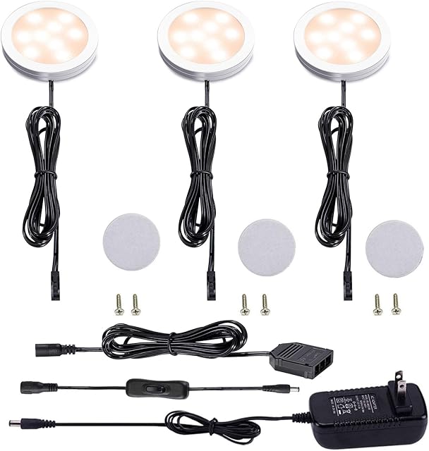AIBOO Under Cabinet Lighting Kit Slim Puck Lights 6W Warm White