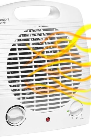 Comfort Zone Indoor Space Heater, Portable, Fan Forced, Electric, Adjustable Thermostat, Overheat Sensor, Safety Tip-Over Switch, & Stay Cool Housing, Ideal for Home, Bedroom, & Office, 1,500W, CZ35E