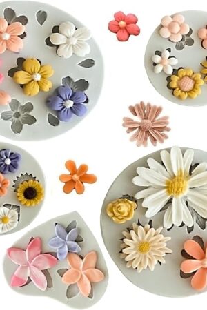 5Pcs Flower Molds Silicone Chocolate Mold Daisy Flower Fondant Polymer Clay Resin Mold Soap Ice Cube Jello Molds for Baking and Cake Cupcake Decorating