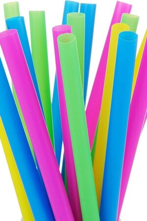 100 Extra Large Plastic Bubble Tea Smoothie Straws, 1/2" Wide X 8 1/2" Long Boba Straws