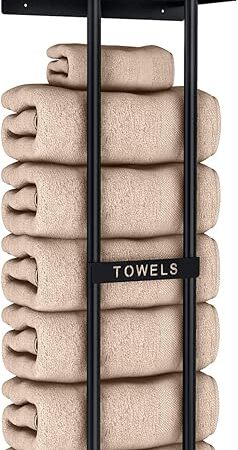 Bathroom Towel Storage Rack, Towel Racks for Bathroom Wall Mounted 30 inch with Shelf Can Holds 6 Large Towels, Wall Towel Rack for Rolled Towels, Black