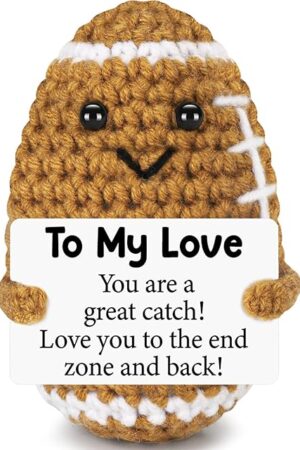 Birthday Gifts for Him Her Boyfriend Girlfriend, to My Love Handmade Emotional Crochet Football, Small Cute Anniversary Present for Him, Mini Romantic I Love You Gift for Husband Wife Couple