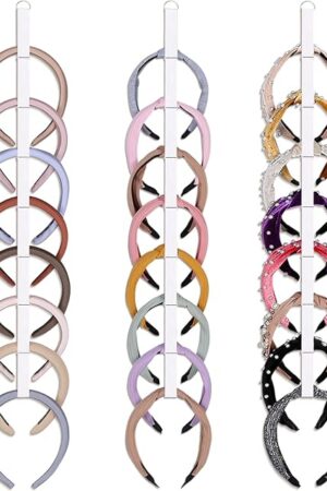 3 PCS Headband Holder Organizer for Girl,Hanging Hairband Storage for Women,Brown Hair Hoop Display Hair Accessories Organizer Bedroom College Dorm Decor (White)
