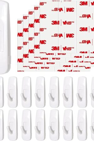 20 Medium Hooks for Hanging, Adhesive Wall Strips Hooks Heavy Duty, no Damage Sticky Utility with 24 Strips for Bathroom Towel，Coat，Door，Key
