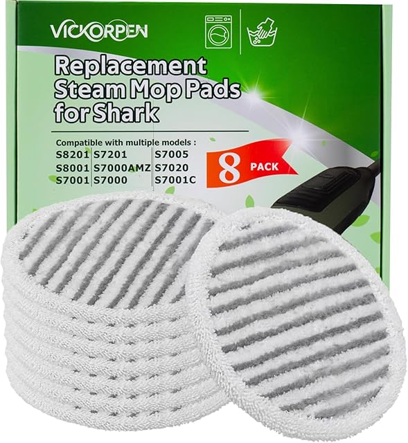 8 Pack Steam Mop Replacement Pads for Shark S8001 S7001 S7201 S7000AMZ S8201 Steamer Mop Washed Pad Repeatedly for All Floors Cleaning