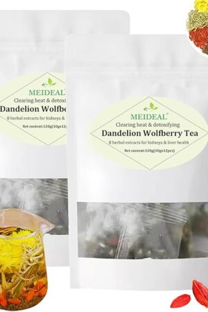 Dandelion Wolfberry Organic Kidney & Liver Health Tea, 2 Bags (24 Pcs) | 8 Herbal Ingredients | Natural | Chinese Chrysanthemum