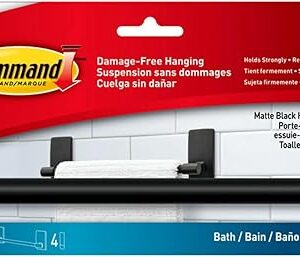 Command Hand Towel Bar Matte Black with Water Resistant Command Strips, Bathroom Décor, 9 in Bar Length Holds up to 3 lbs, Size: 30 cm L x 4.7 cm W x 7.7 cm H / 3.07 in (H) x 11.75 in (L)