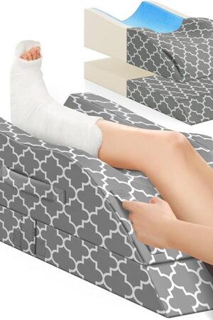 CloudBliss Leg Pillow, Leg Elevation Pillow for After Surgery, Adjustable Memory Foam with Summer Ice Sick Cover, Wedge Pillow for Blood Circulation, Knee Pillows for Back Knee Grey