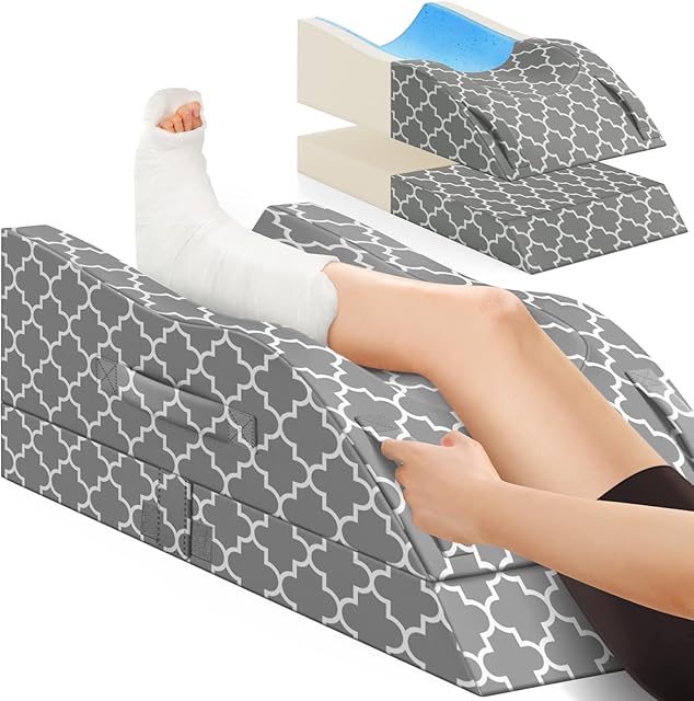 CloudBliss Leg Pillow, Leg Elevation Pillow for After Surgery, Adjustable Memory Foam with Summer Ice Sick Cover, Wedge Pillow for Blood Circulation, Knee Pillows for Back Knee Grey