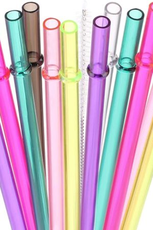 Dakoufish 13" Long Reusable Plastic Replacement Drinking Straws for 40 oz,30 oz & 24 oz Mason Jar,Tumblers, Set of 12 with Cleaning Brush (13inch,7color)