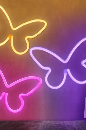 BRIGHTDECK 3 Pcs Butterfly Neon Signs, Neon Light for Bedroom, USB or 3-AA Battery Powered LED Wall Décor for Valentines Day Birthday Gift, Wedding, Party, Home Decor (Pink, Purple, Warm white)