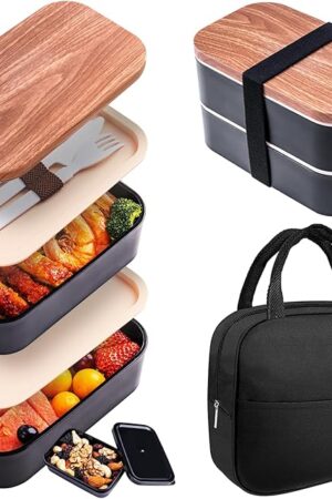 Bento Box Adult Lunch Box with Leakproof 54OZ Black