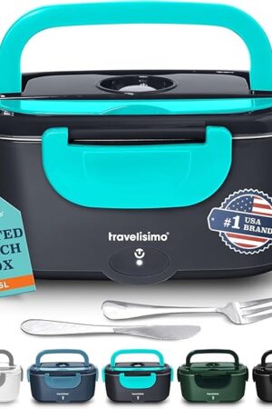 Electric Lunch Box for Adults, 80W Heated Lunch Box 1.5L Stainless Steel Portable Food Warmer, 12/24/110V Lonchera Eléctrica Portátil for Travel & Work, Loncheras para Hombres de Trabajo