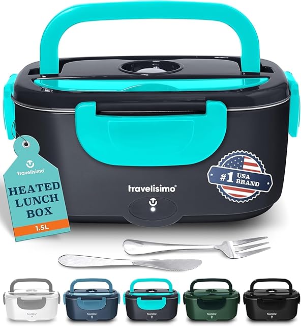 Electric Lunch Box for Adults, 80W Heated Lunch Box 1.5L Stainless Steel Portable Food Warmer, 12/24/110V Lonchera Eléctrica Portátil for Travel & Work, Loncheras para Hombres de Trabajo