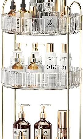 360° Rotating Makeup Organizer, Large-Capacity Skincare Make Up Storage 3 Tier Perfume Organizers Cosmetic Dresser Organizer with Makeup Brush Holder, Fits Bedroom, Bathroom, Vanity Shelf Countertop