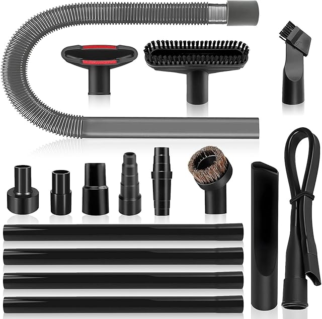 16-Piece 1 1/4 Inch Shop Vac Attachments Cleaning Kit With Vacuum Extension Wand/Dryer Lint Vac Attachment/Flexible Crevice Tool (Hose Adapters for 1 1/4" to 2 1/2"Hoses)