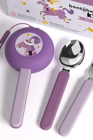 Bentoheaven Kids Travel Utensils with Case, Food-Grade Stainless Steel & BPA-Free Plastic, Travel Cutlery Set, Dishwasher Safe Fork, Spoon & Case, Reusable Flatware, Silverware for Kids (Horse)