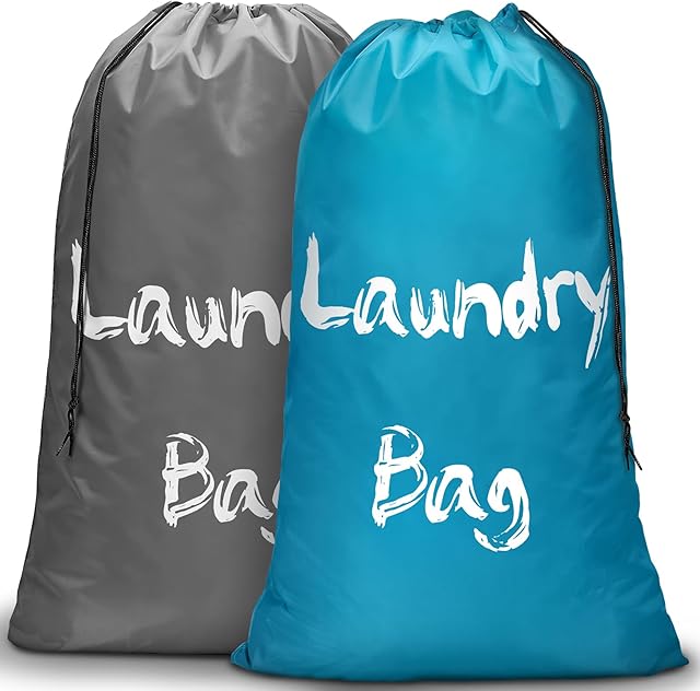 2Pcs XL Travel Laundry Bag for Dirty Clothes, Extra Large Heavy Duty Organizer with Drawstring, Cruise Ship Camping Travel Road Trip Vacation Essentials Must Haves 2024 for Kids Girl (Gray + Sky Blue)