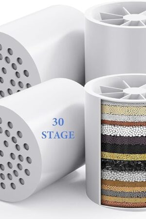 4 Pack 30 Stage Universal Shower Filter Replacement Cartridge -Removes Chlorine, Heavy Metals, Iron, Sediments-VeoryFly ShowerHead Water Filter Cartridge, Compatible with Universal Shower Filter